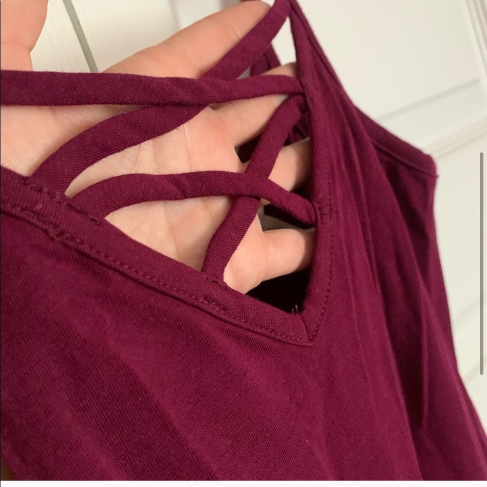 NWOT Wine Criss Cross Strappy Caged Thong Bodysuit - Picture 7 of 10